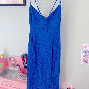 Blue lace dress, lace up back with zipper
